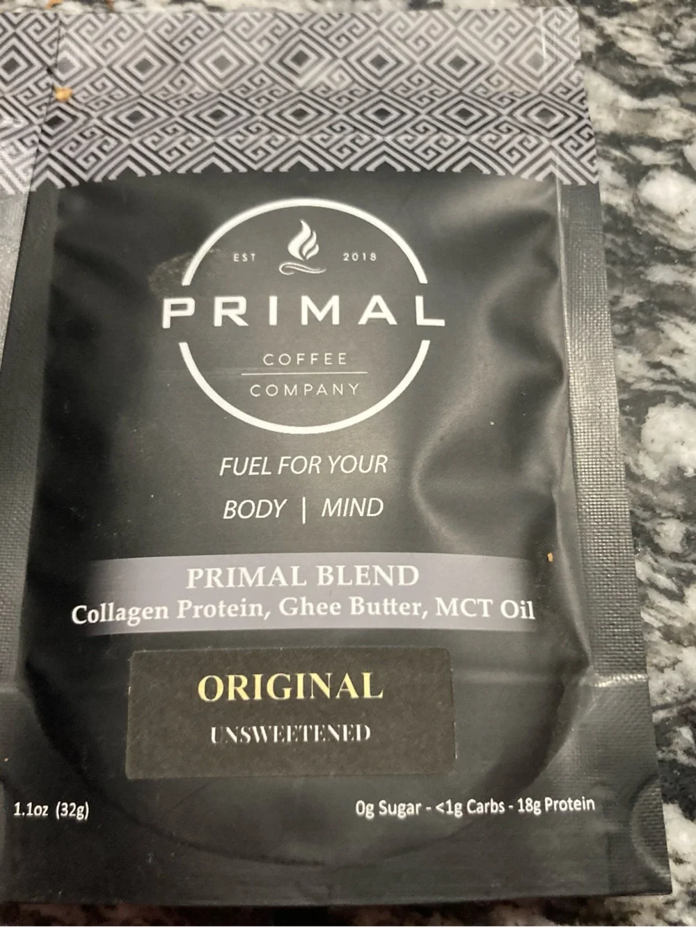 Primal Coffee Company Original Primal Blend- creamer. Includes three 1 oz packs